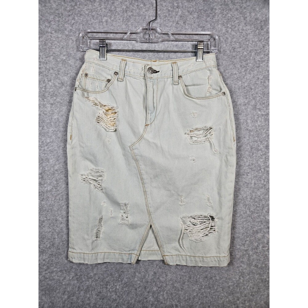 Rag Bone Denim Skirt Sz 26 Distressed Shred Norte Midi Light Blue Wash Grunge
